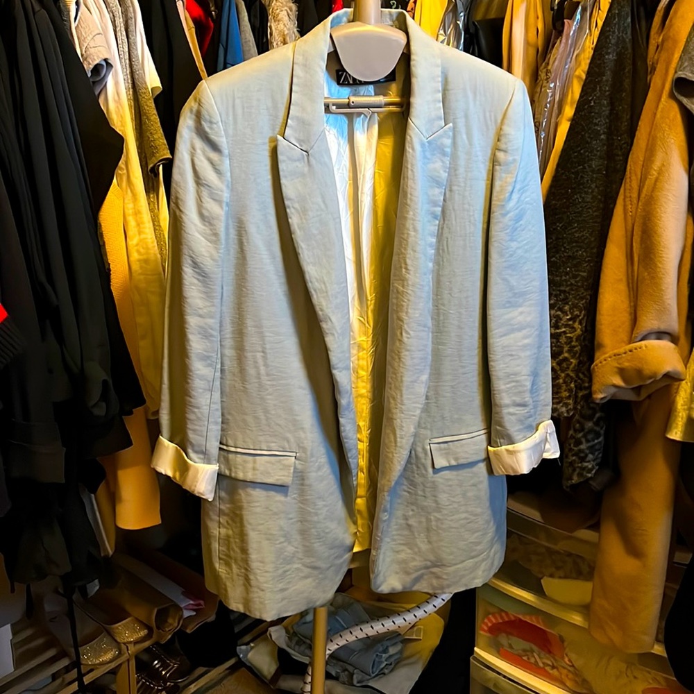 Zara women cotton blend blazer with rolled up sleeves Size L